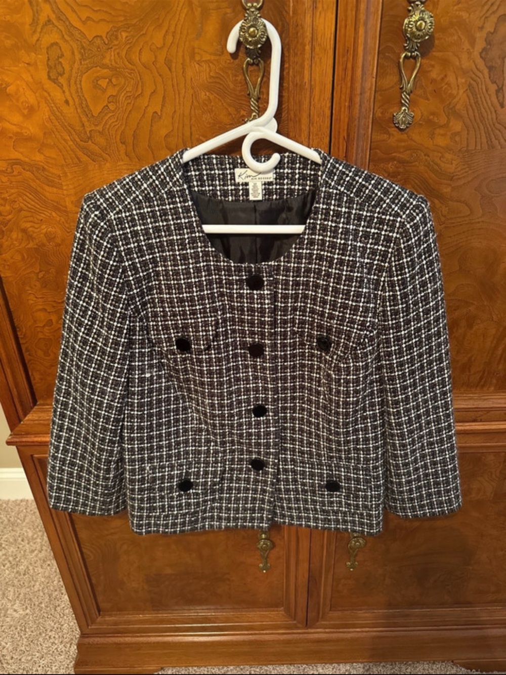 Kim Rogers Black and White Tweed Blazer Jacket Size LARGE 12/14